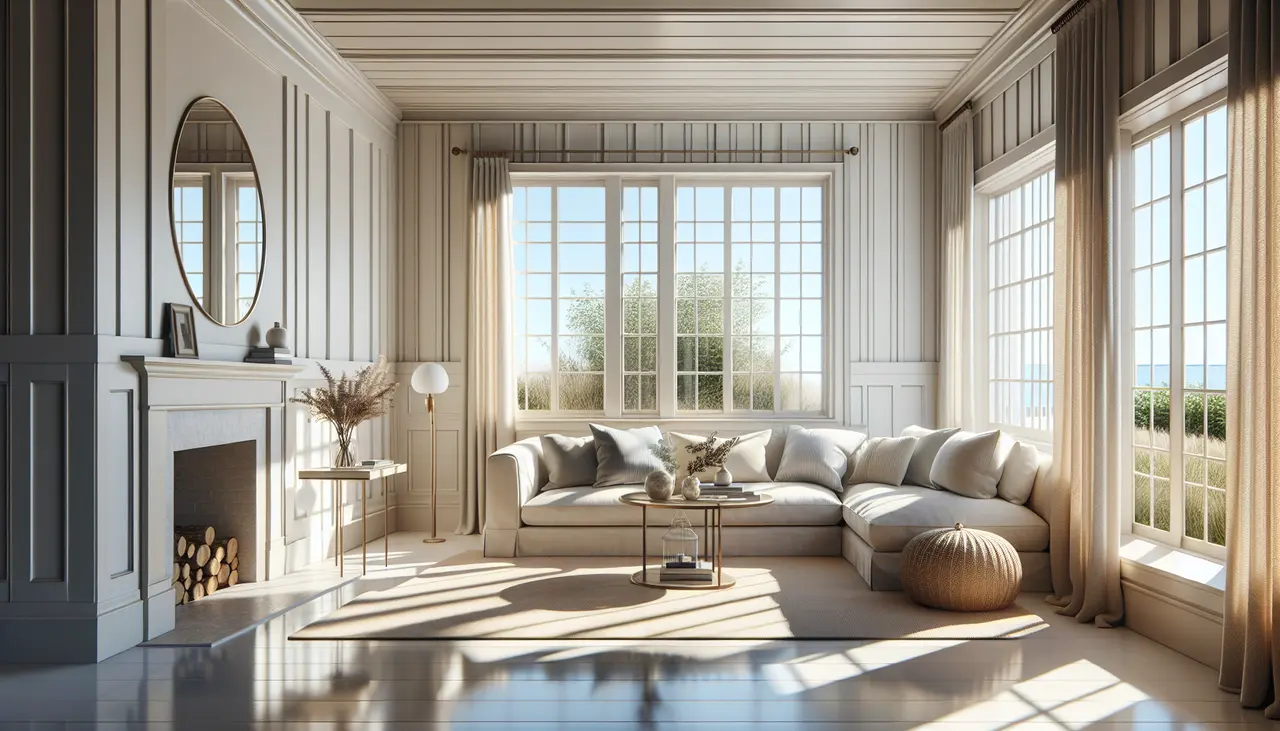 Nantucket coastal living room designed around the view