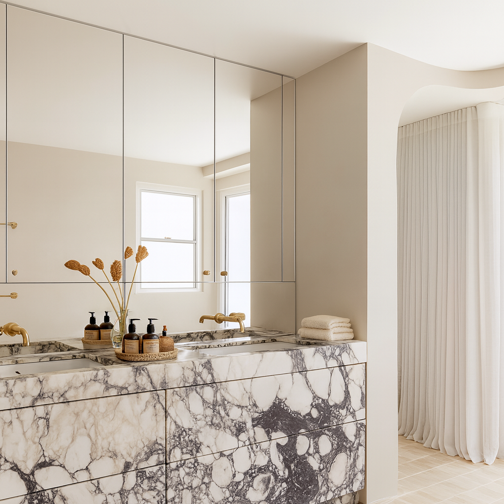 Marble vanity at a comfortable working height