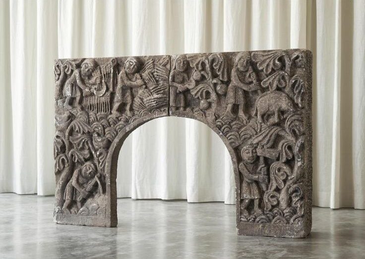 Fireplace Surround Hand Carved Stone Reused as Headboard