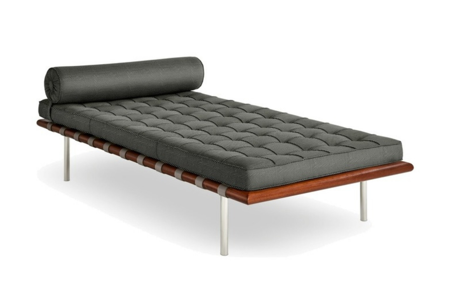Barcelona Couch with tufted gray cushion, bolster and wood frame
