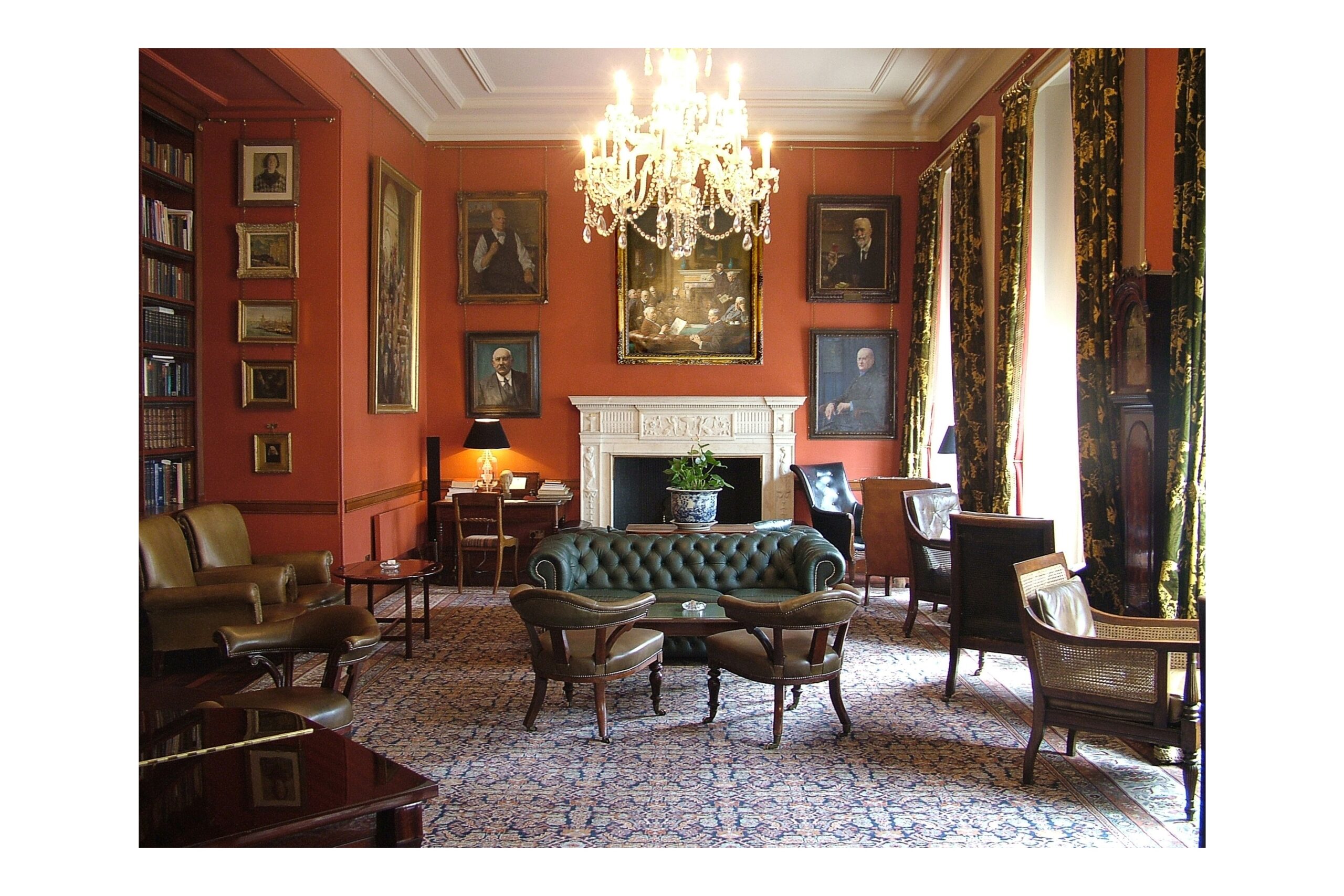Traditional drawing room with a tufted Chesterfield sofa