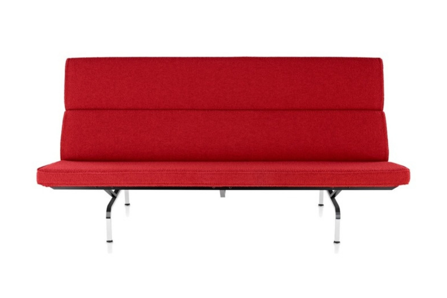 Eames Sofa Compact in red upholstery with chrome legs