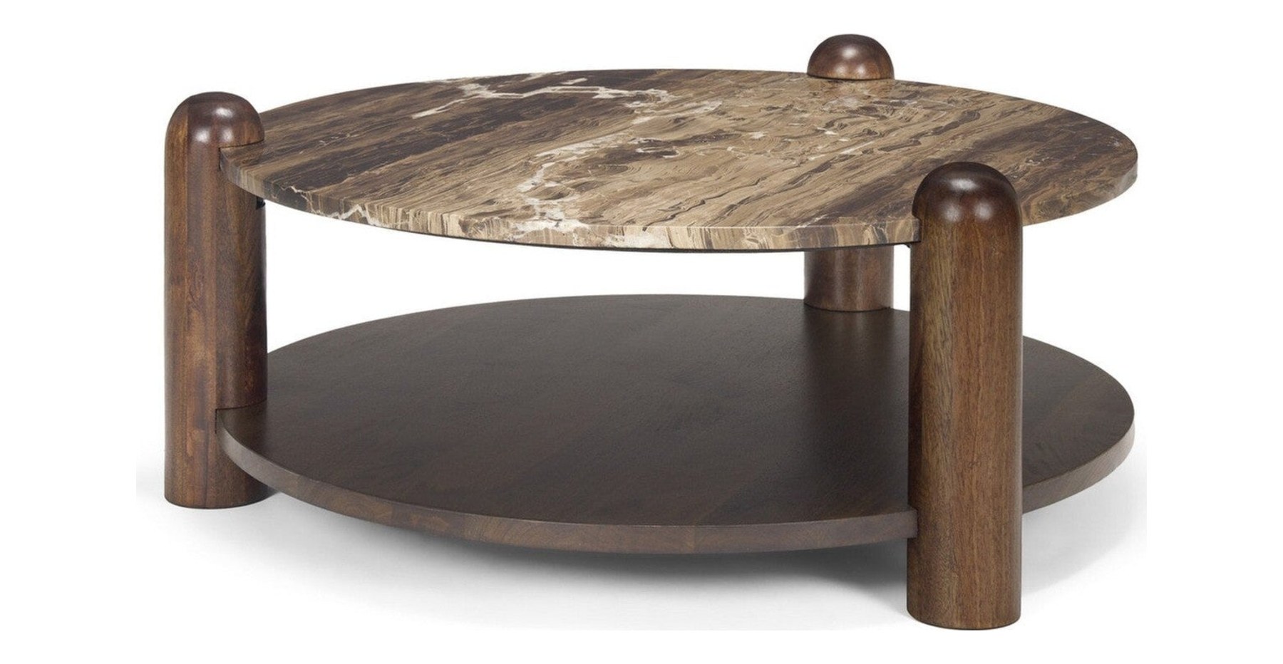 Jovia Round Coffee Table - Mango Wood & Cappuccino Marble