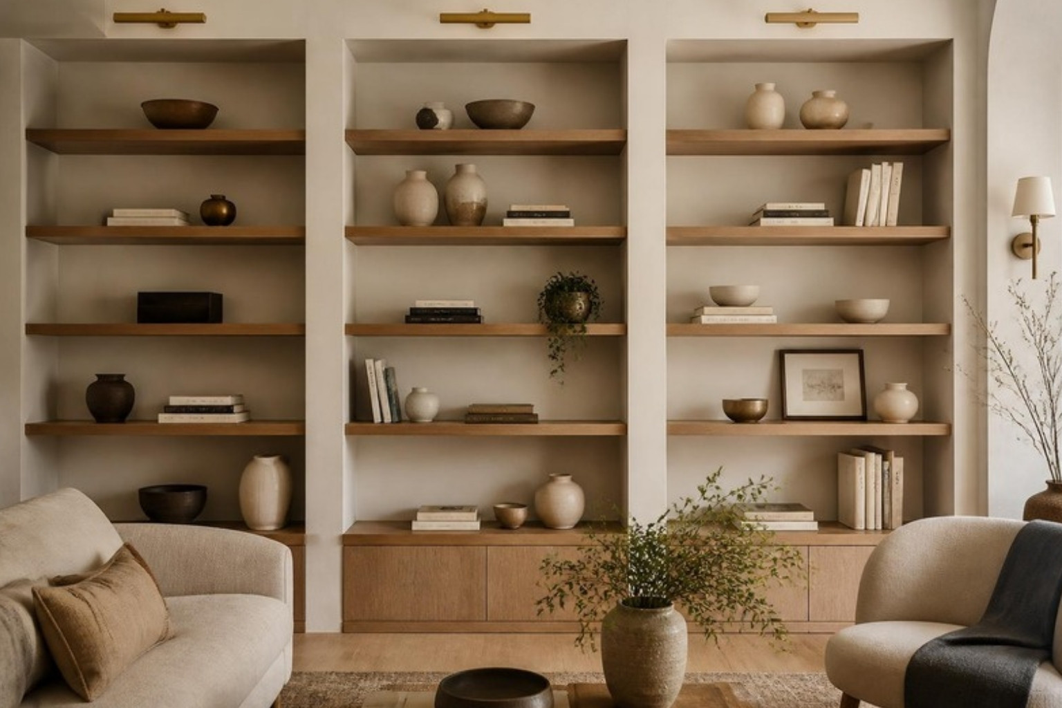Luxury entryway console styled with designer accessories